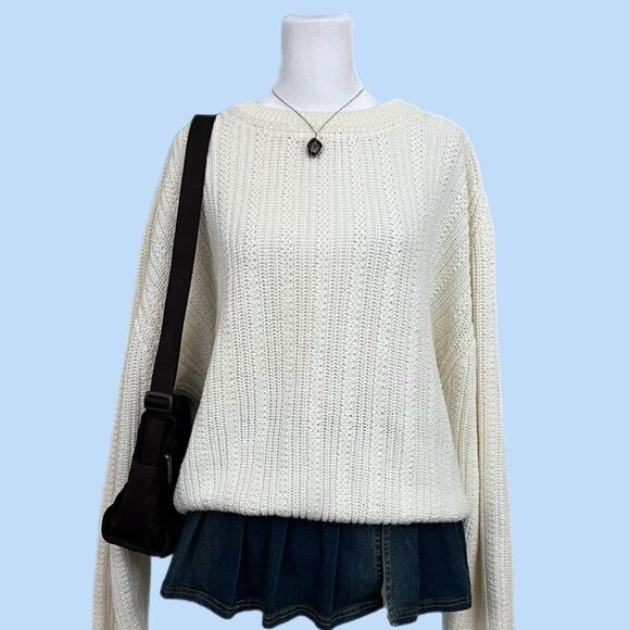 vintage 90s cream preppy elevated basic grandpa knit sweater - Picture 1 of 8